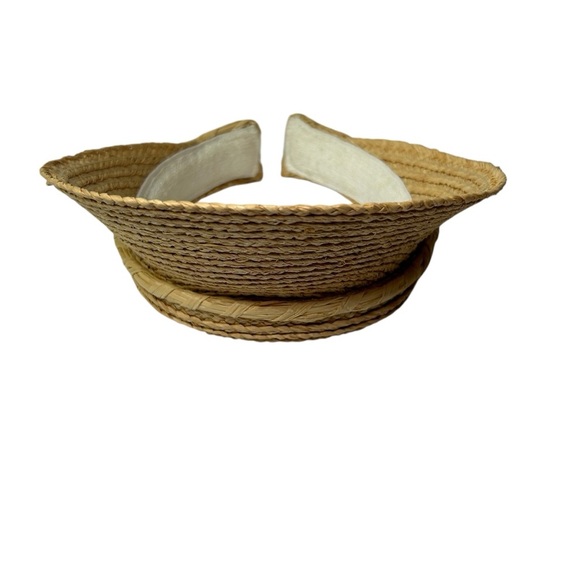 Liz Claiborne Open Visor Woven Straw Sun Visor Natural Braided Hat Beach Garden - Picture 12 of 13